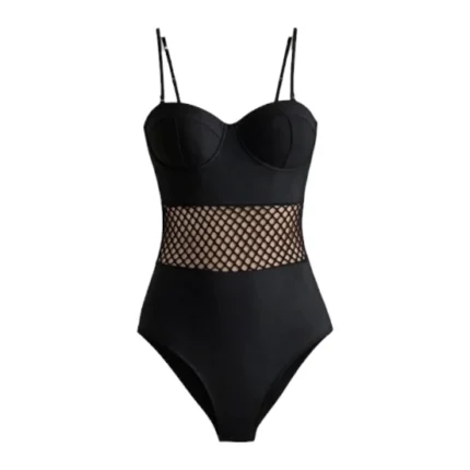 مایو زنانه یه تکه کاپدار جلو تور 278