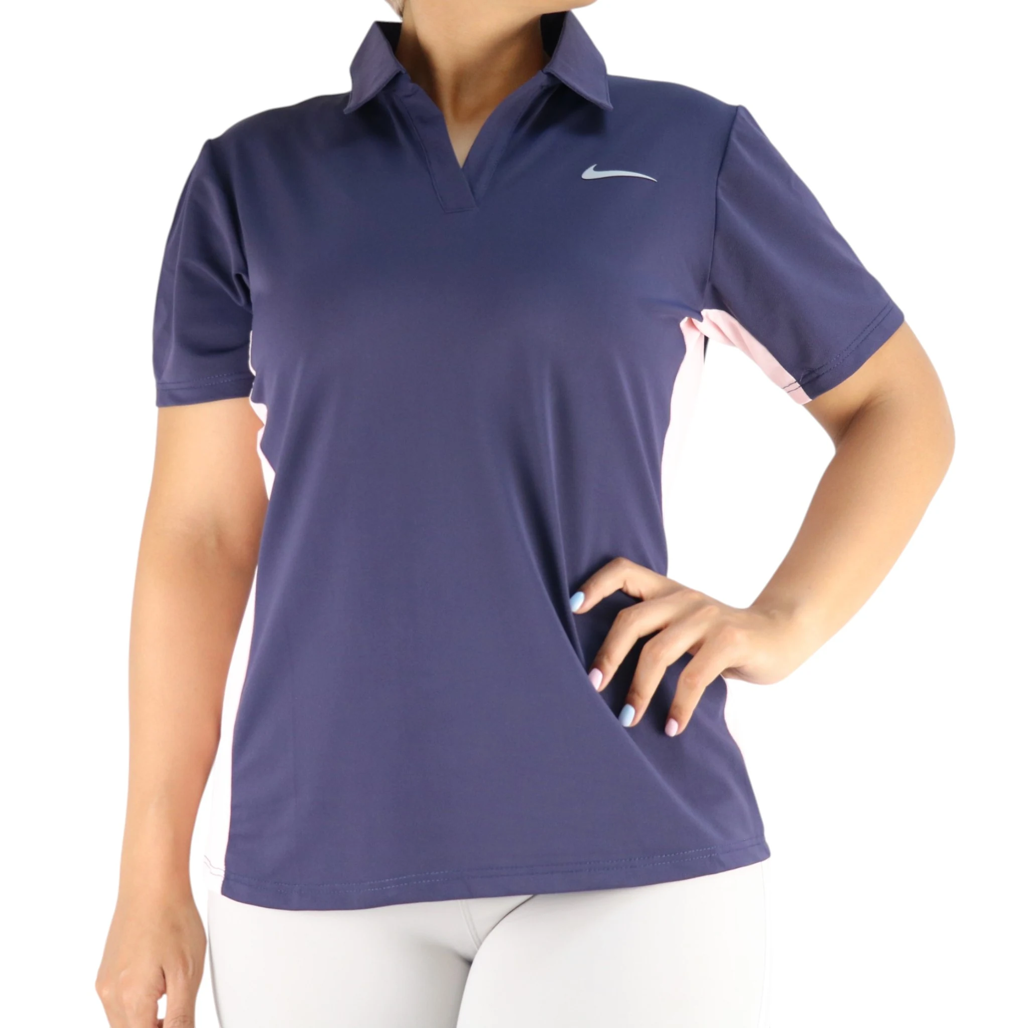 nike-2152-womens-collared-sports-shirt-navy-front پلوشرت ورزشی زنانه نایک N2152 رنگ بادمجانی – نمای جلو