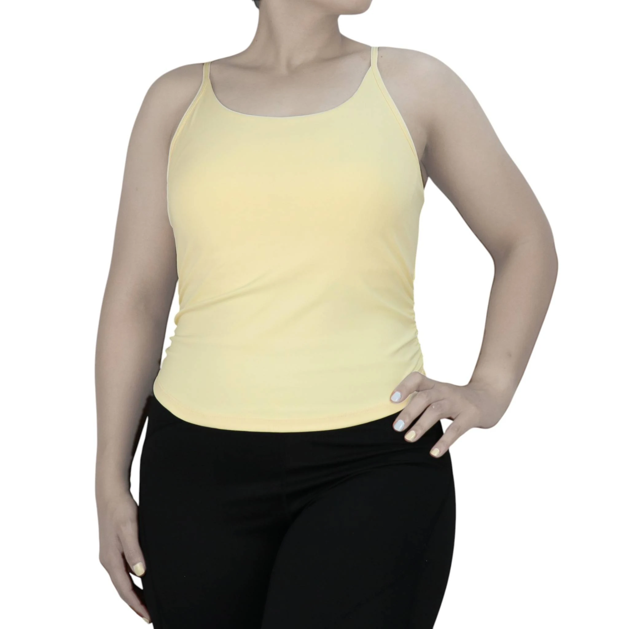 womens-fixed-cup-sports-tank-top-jyt-095-yellow-front تاپ ورزشی زنانه کاپ ثابت کد JYT 095 رنگ لیمویی نمای جلو