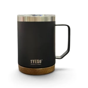 ماگ سفری استیل دسته دار TYESO رنگ مشکی حجم ۵۳۰ میل