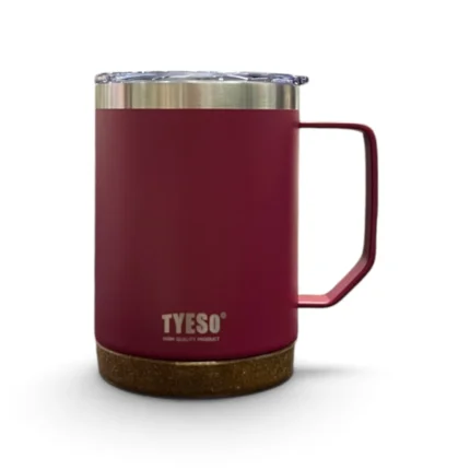 ماگ سفری استیل دسته دار TYESO رنگ زرشکی حجم ۵۳۰ میل
