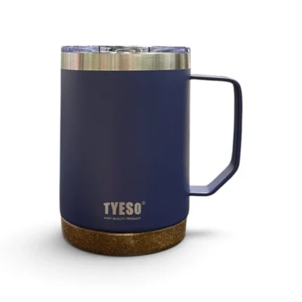 ماگ سفری استیل دسته دار TYESO رنگ سرمه‌ای حجم ۵۳۰ میل